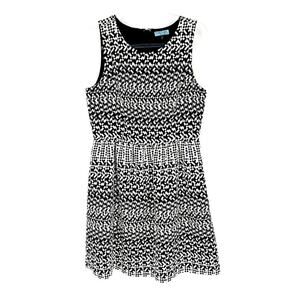 Cynthia Rowley Metallic Geo Pattern Fit and Flare Dress Black, White Silver 10